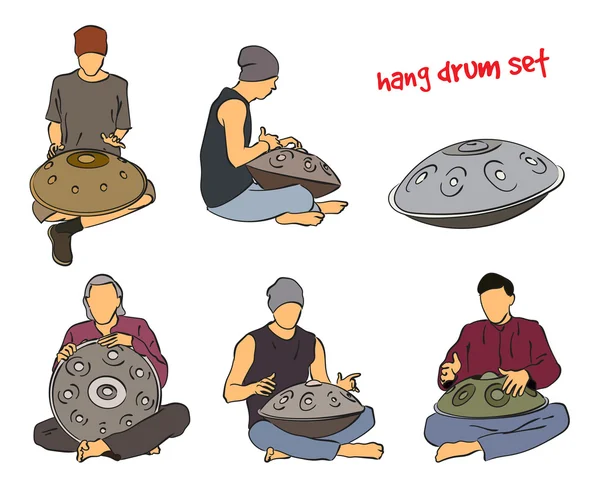 Hang drum musician set — Stock Vector