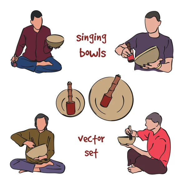 Singing bowls musician set — Stock Vector