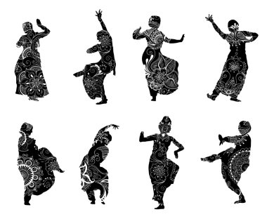 siluetleri Hint dansçılar mehndi tarzı