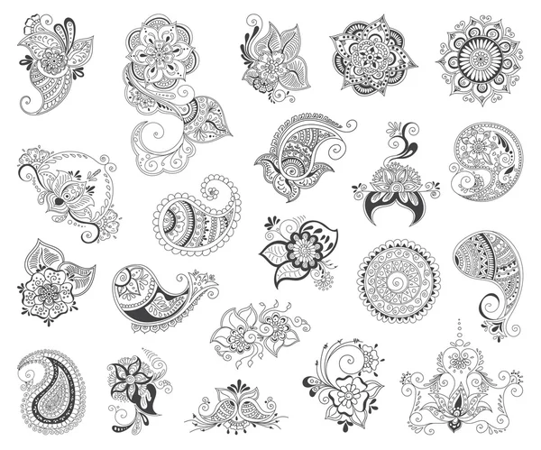Conjunto de elementos de henna de tatuagem — Vetor de Stock