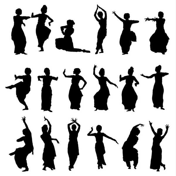 Siluetas bailarinas indias — Vector de stock