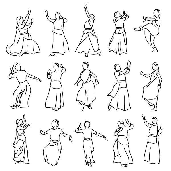 Silhouettes danseurs indiens — Image vectorielle