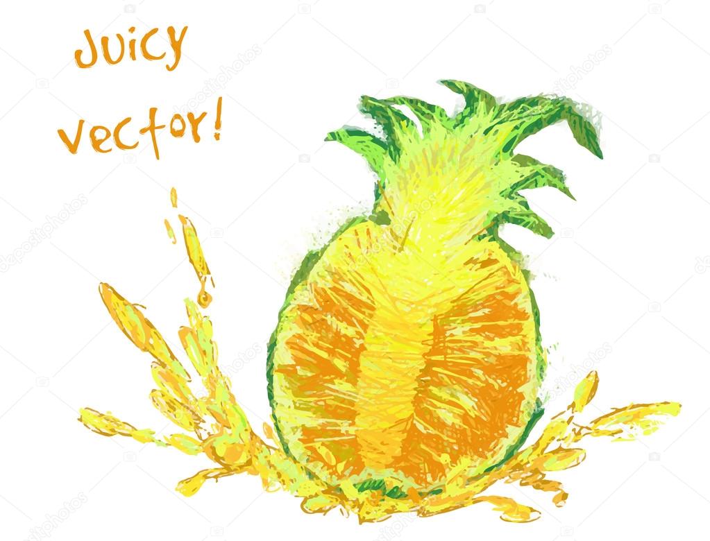 Vettore isolato fetta di ananas con succo di frutta disegnata da matite colorate — Vettoriali di Lemuur