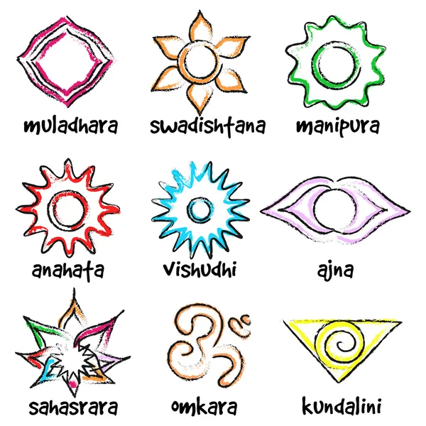 Set di simboli dei chakra — Vettoriale Stock