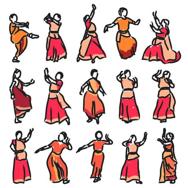 Siluetas bailarinas indias — Vector de stock