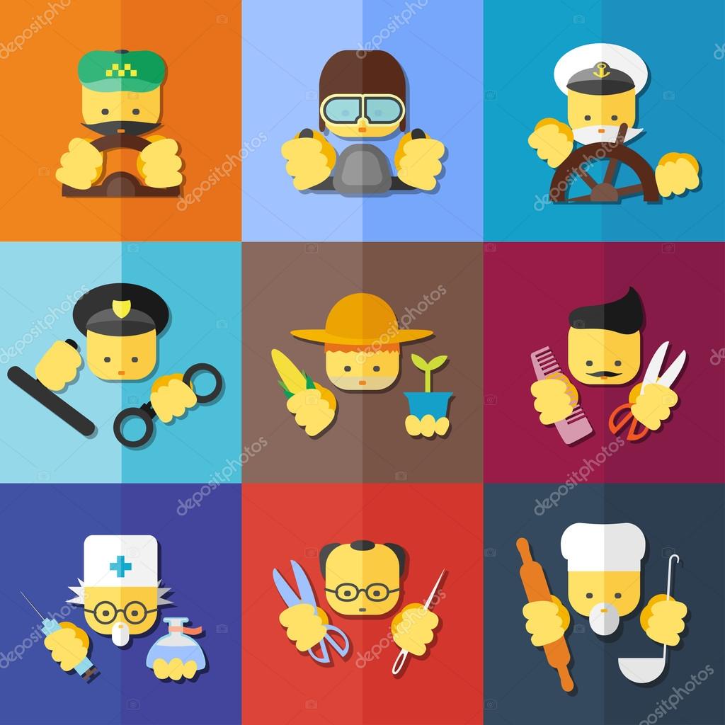 Vector flat icon set of profession. For websites, print and presentation templates, creating logos and infographics, web and mobile services and apps.