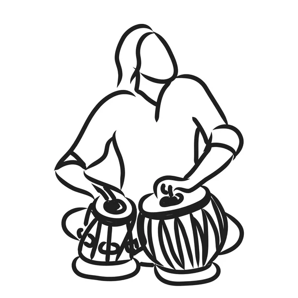 Indian musician playing tabla — Stock Vector