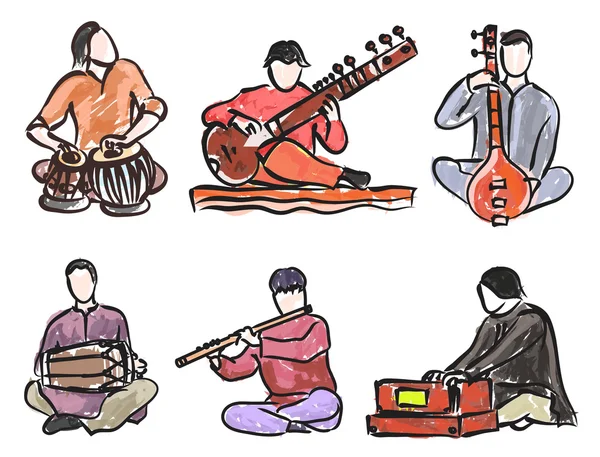 Set di musicisti indiani — Vettoriale Stock