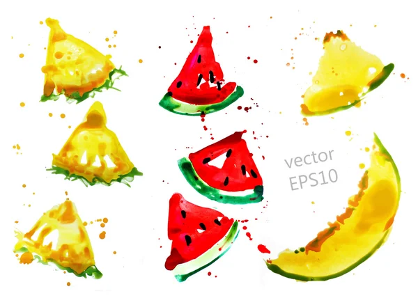 Conjunto de fatias de frutas — Vetor de Stock