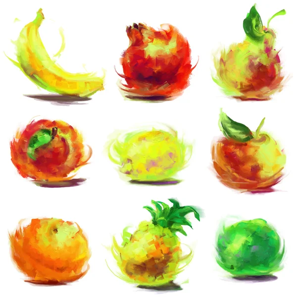 Jeu de fruits de dessin — Photo