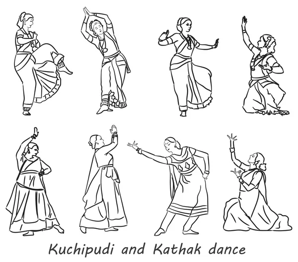 Silhouettes indian dancers — Stock Vector