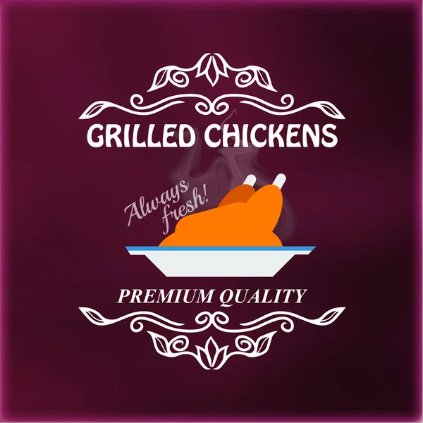 Vintage grilled chickens signage — Stock Vector