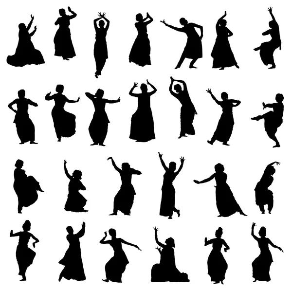 Siluetas bailarinas indias — Vector de stock