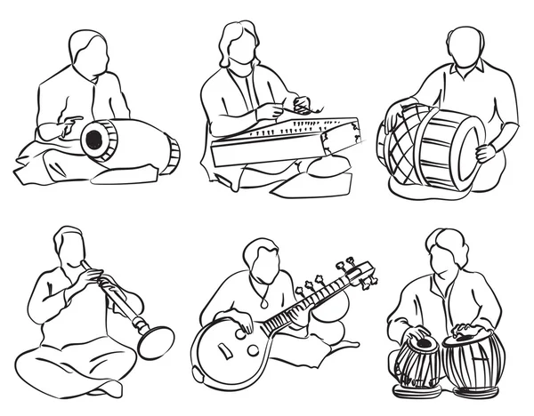 Set di musicisti indiani — Vettoriale Stock