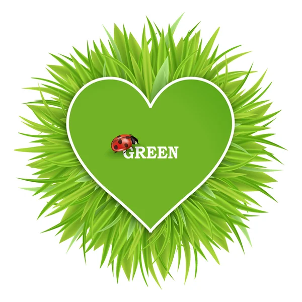 Bandeira verde com grama e corações —  Vetores de Stock