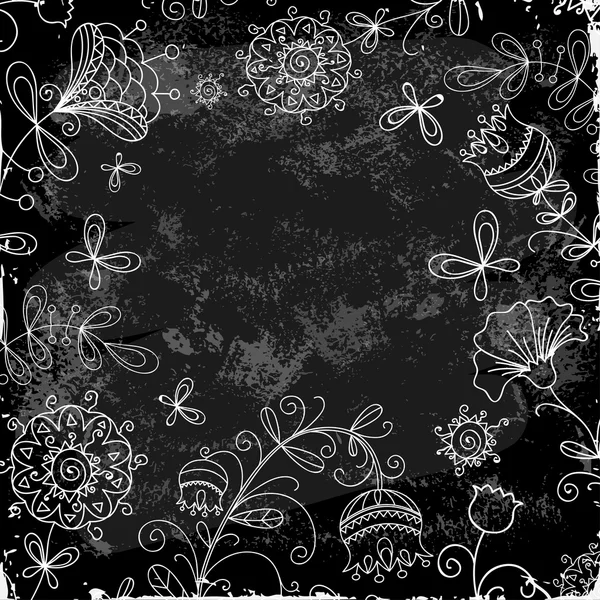 Garabato de flores sobre un fondo de tablón negro — Vector de stock