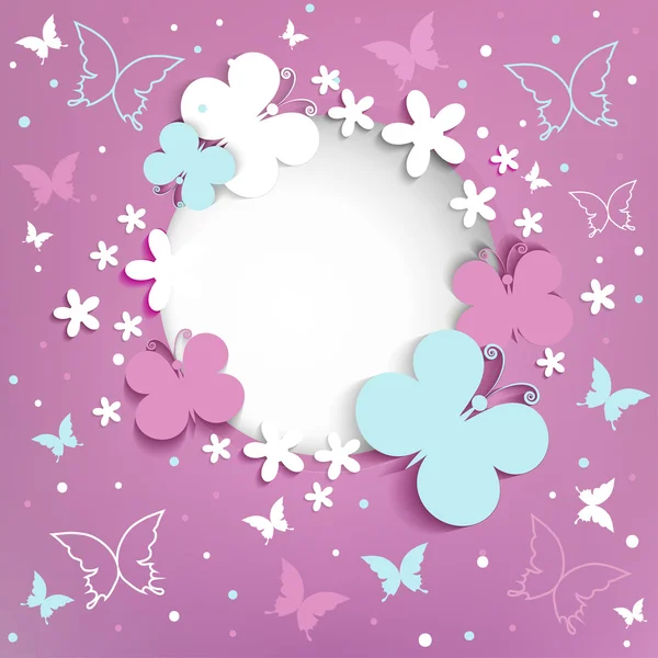 Fond rose avec des papillons sur le cadre — Image vectorielle