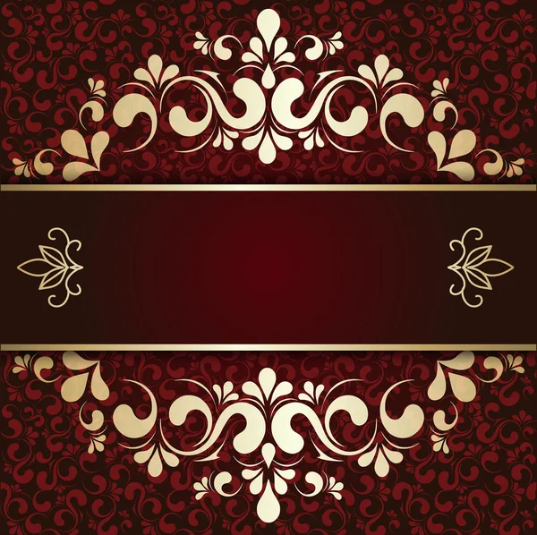 Gold ornament on a burgundy background card — Stock Vector