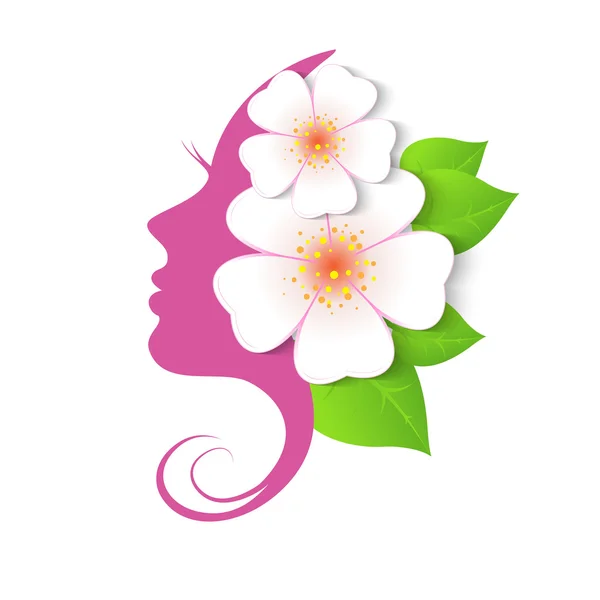 O perfil da mulher com flores — Vetor de Stock