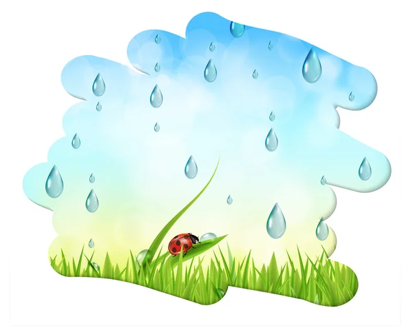 Fondo de la naturaleza fresca con gotas de agua y cielo — Vector de stock