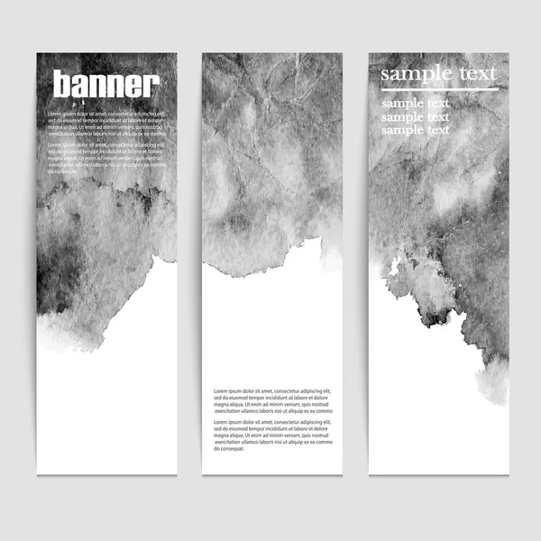 Conjunto de tres banners, encabezados abstractos con manchas negras — Archivo Imágenes Vectoriales