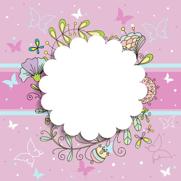 Pink floral round frame for your sample text — Stock Vector