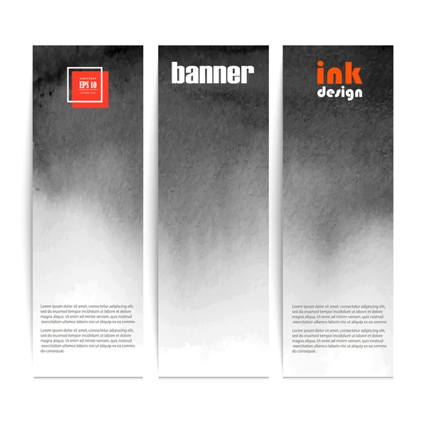 Conjunto de tres banners puntos negros en la tinta húmeda — Archivo Imágenes Vectoriales