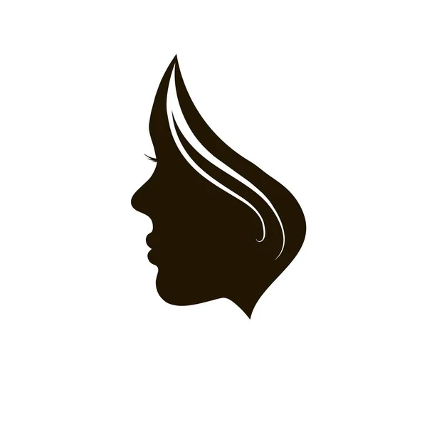 Mujer Chat Vector Logotipo Plantilla Diseño Silueta Niña Cosméticos Belleza — Vector de stock