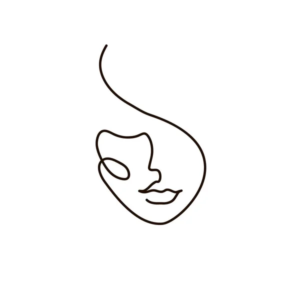 腹部女人面对一个连续的线条画 肖像画简约风格 — 图库矢量图片