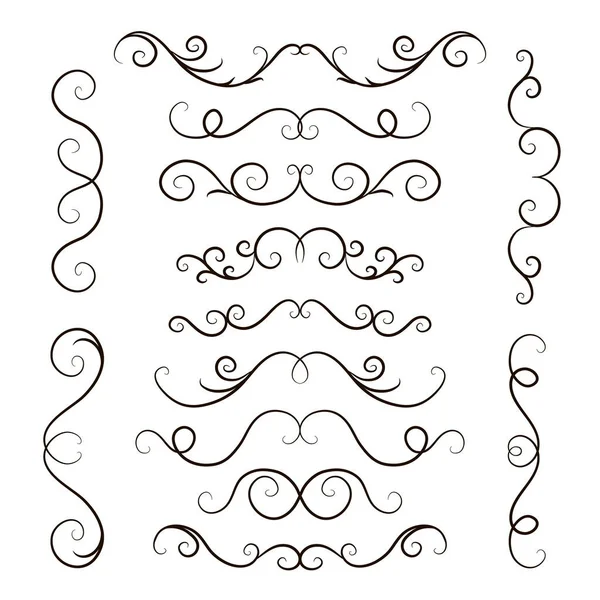 Hand Drawn Calligraphy Decorative Vector Line Border Set Swirl Dividers — Stock Vector