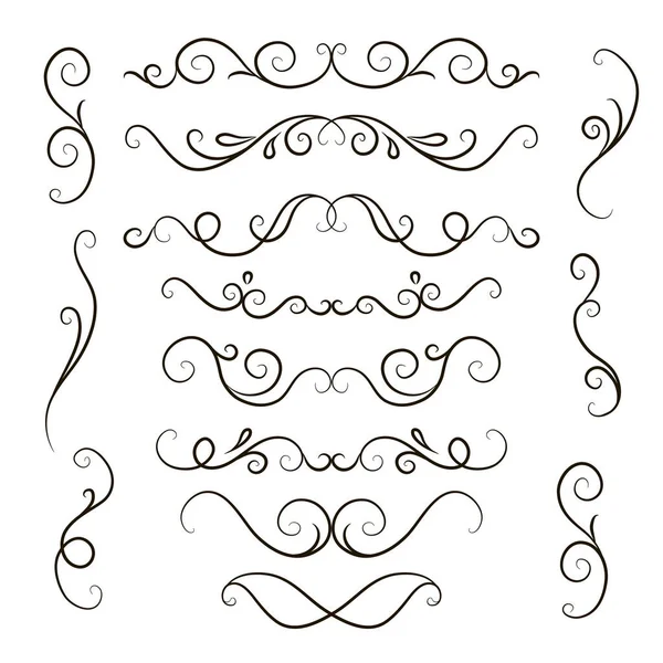 Hand Drawn Calligraphy Decorative Vector Line Border Set Swirl Dividers — Stock Vector