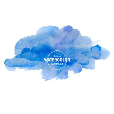 Mavi suluboya leke beyaz arkaplana yayılmış. Modern tasarım için soyut vektör bileşimi, suluboya dokusu, fırça darbeleri