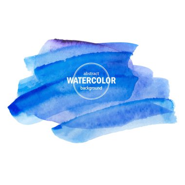 Mavi suluboya leke beyaz arkaplana yayılmış. Modern tasarım için soyut vektör bileşimi, suluboya dokusu, fırça darbeleri
