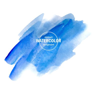 Mavi suluboya leke beyaz arkaplana yayılmış. Modern tasarım için soyut vektör bileşimi, suluboya dokusu, fırça darbeleri