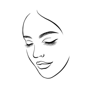 Güzel kadın yüzü, el çizimi vektör çizimi. Güzel, genç ve çekici bir kız modeliyle orijinal grafik portresi. Moda, tarz, güzellik. Grafik, çizim, çizgi sanatı