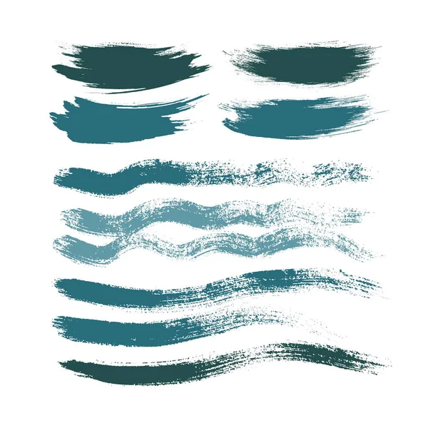 Blue Shadows Line Art Brush Paint Texture Set Isolated Vector — Stock Vector