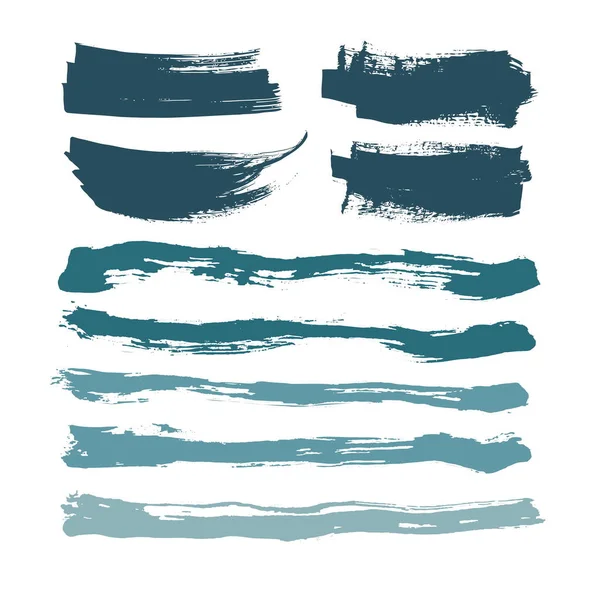 Azul Sombras Linha Arte Pincel Pintura Textura Conjunto Isolado Vetor — Vetor de Stock