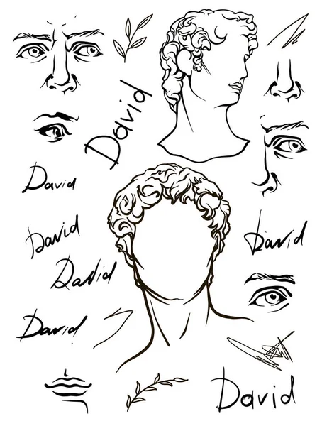 Antik Staty Huvud Illustration Konstverk Tid Spänning Handritning Illustration Davids — Stock vektor