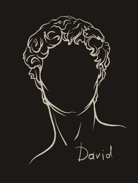 アンティークの像頭のイラスト 興奮の時代の芸術作品 ダビデの頭の手描きイラスト ルネサンス期 ミケランジェロの彫刻 — ストックベクタ