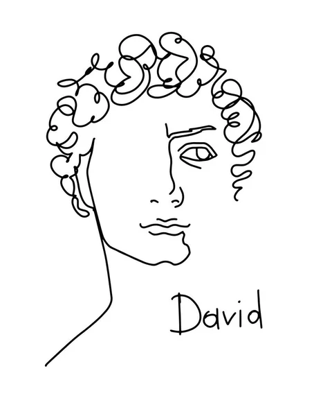 アンティークの像頭のイラスト 興奮の時代の芸術作品 ダビデの頭の手描きイラスト ルネサンス期 ミケランジェロの彫刻 — ストックベクタ