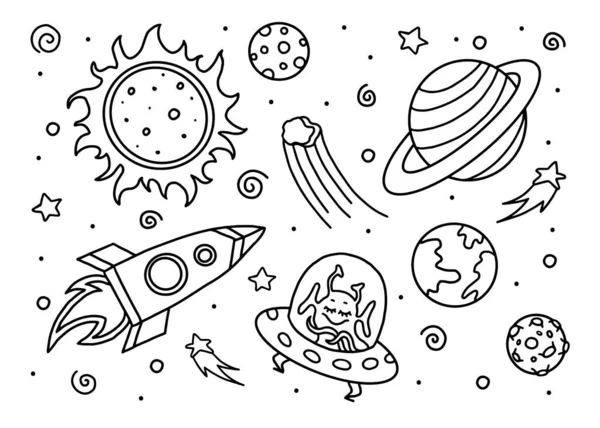 Doodle Cosmos Conjunto Ilustrações Elementos Design Para Qualquer Finalidade Nave — Vetor de Stock