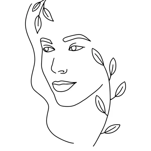 Abstrakcyjny Rysunek Linii Twarzy Beauty Woman Portret Minimalistyczny Styl — Wektor stockowy