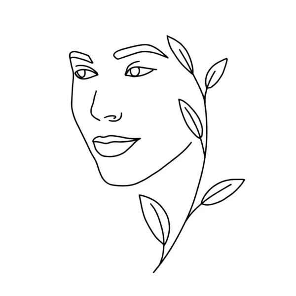 Dibujo Abstracto Línea Facial Belleza Mujer Retrato Estilo Minimalista — Vector de stock