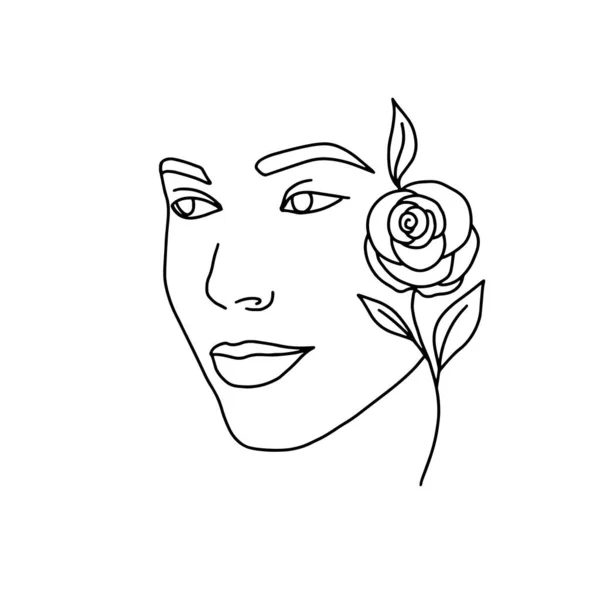抽象的人脸线条绘图 美女形象简约主义风格 — 图库矢量图片
