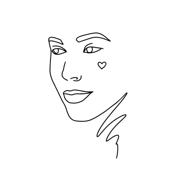 Dessin Abstrait Ligne Visage Beauté Femme Portrait Style Minimaliste — Image vectorielle