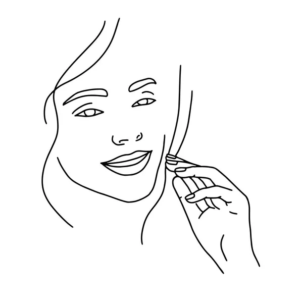 Dibujo Abstracto Línea Facial Belleza Mujer Retrato Estilo Minimalista — Vector de stock