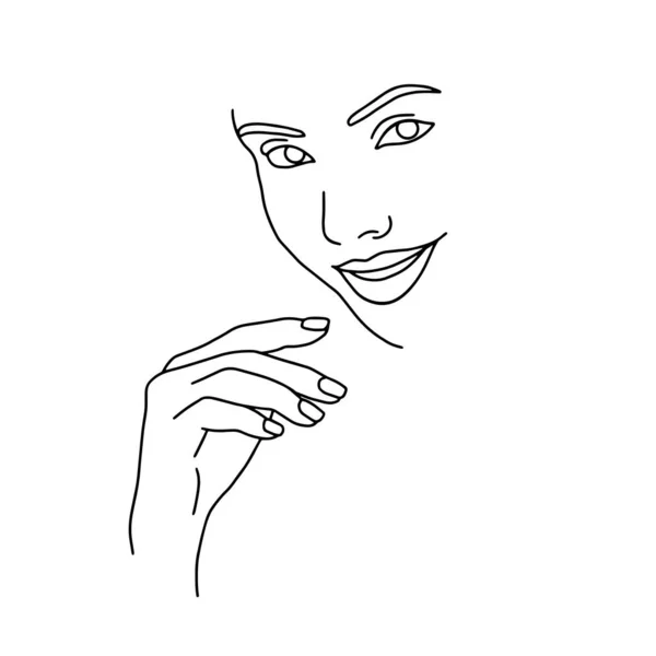 Abstract Female Face Art Line Drawing Woman Fashion Beauty Portrait — Stock Vector