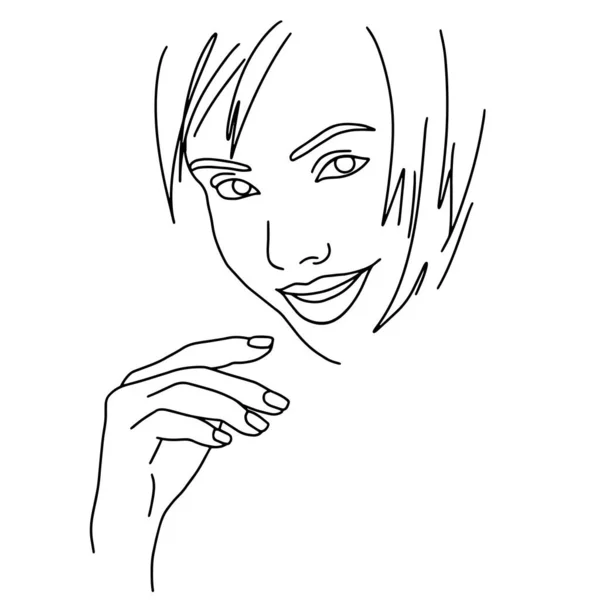 Dibujo Abstracto Línea Arte Facial Femenino Mujer Retrato Belleza Moda — Vector de stock