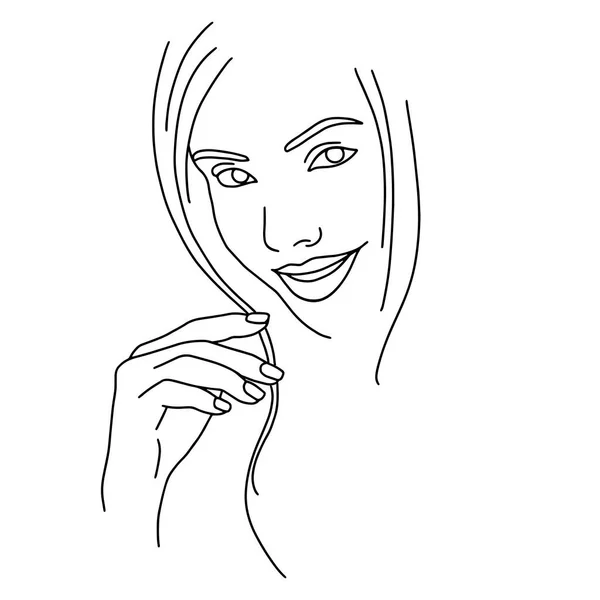 Dibujo Abstracto Línea Arte Facial Femenino Mujer Retrato Belleza Moda — Vector de stock