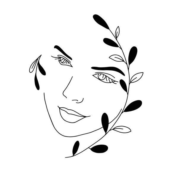 Abstract Female Face Art Line Drawing Woman Fashion Beauty Portrait — Stock Vector